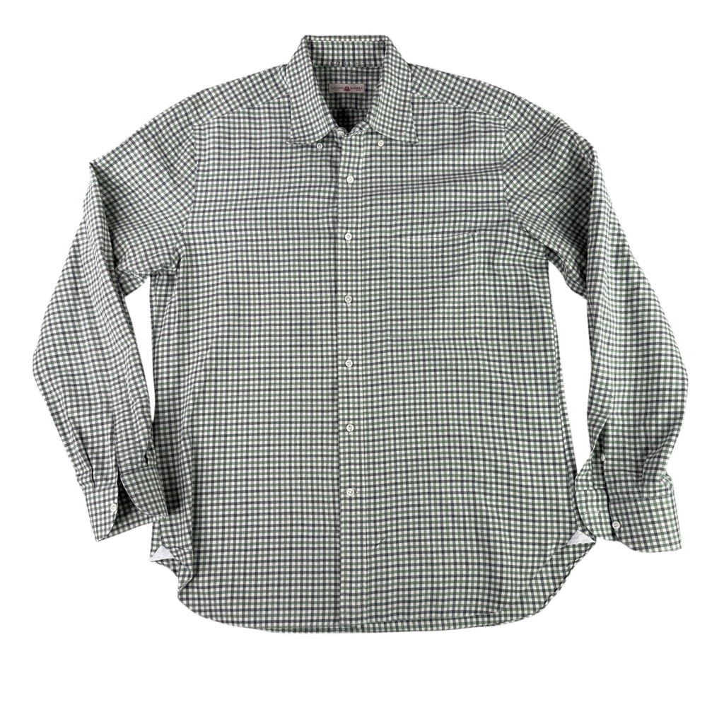 Luciano Barbera Button Down Shirt Mens XL Green Gingham Check Long Sleeve Italy